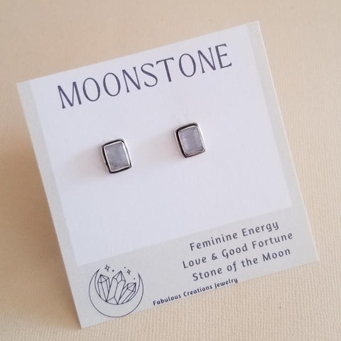 Moonstone Studs, Moonstone Post Earrings, Crystal Stud Earrings, Gift for Mom, Dainty Moonstone Earrings, Holiday Gift for Her, Pollyanna
