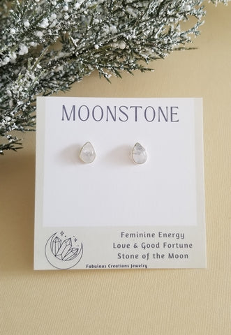Moonstone Studs, Rainbow Moonstone Post Earrings, Everyday Stone Earrings, Dainty Earrings, Gift for Women