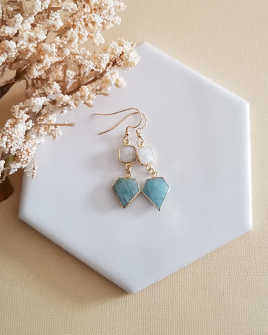 Aquamarine Earrings, Moonstone Earrings, March Birthstone, Handmade Gemstone Jewelry for women