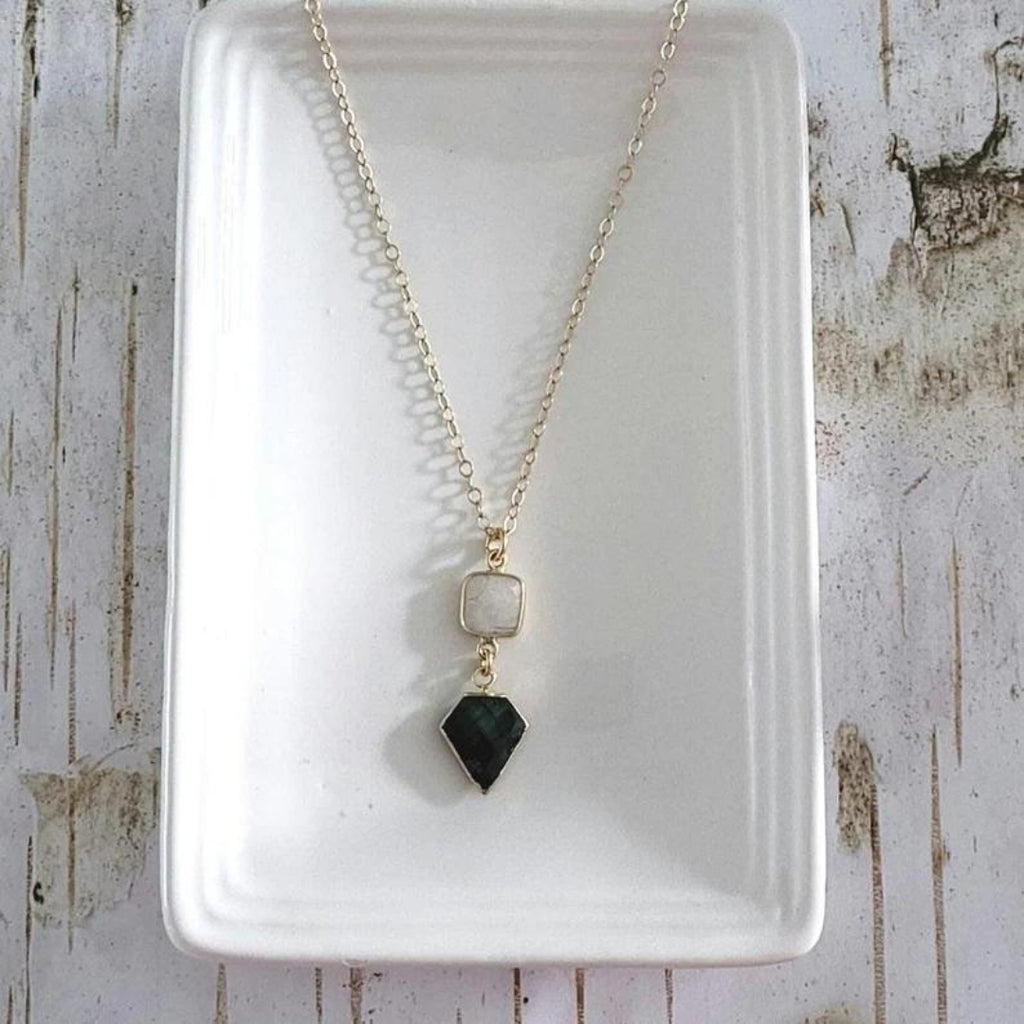 Moonstone and Emerald Pendant Necklace