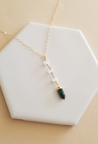 Emerald and Moonstone Center Drop Y Necklace