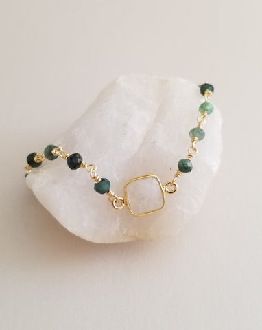 Moonstone and Emerald Bracelet for Women, May Birthstone, June Birthstone, Stacking Bracelet, Gift for Her