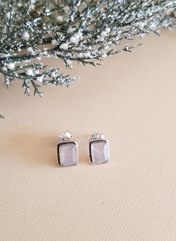 Sterling Silver Rainbow Moonstone Studs, Gift for Women