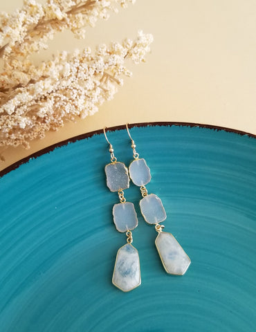 Bridal Earrings, Crystal Druzy and Moonstone Statement Earrings