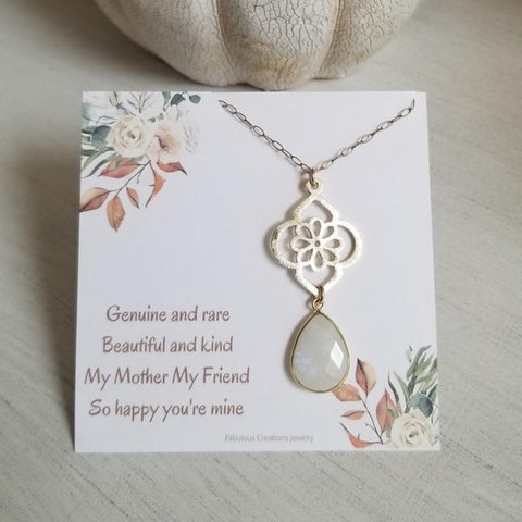 Mother of the Bride Gift, Gold Moonstone Pendant Necklace