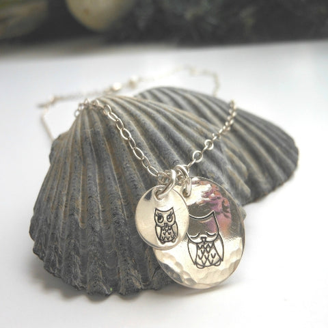 Mama Owl and Baby Owls Necklace, Custom Mother's Necklace, Gift for Mom, Sterling Silver Charm Necklace