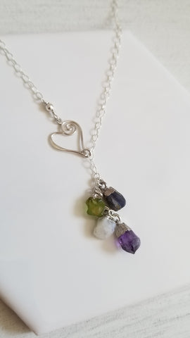 Sterling Silver Heart Necklace, Personalized Birthstone Necklace, Mothers necklace