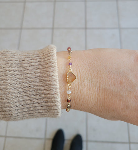 Dainty Citrine Heart Bracelet, Multi Gemstone Beaded Bracelet