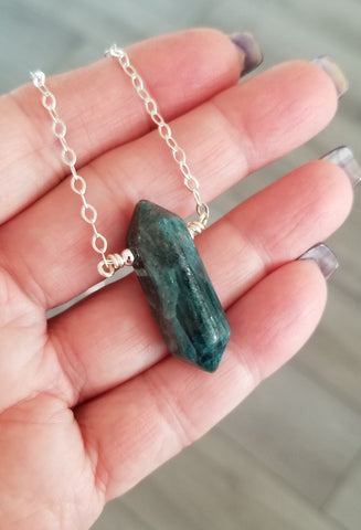 Unique Apatite Point Stone Necklace, Sterling Silver or Gold Filled