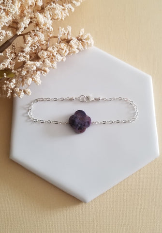 Healing Stone Bracelet, Charoite Bracelet, Thin Silver Bracelet, Meaningful Handmade Jewelry