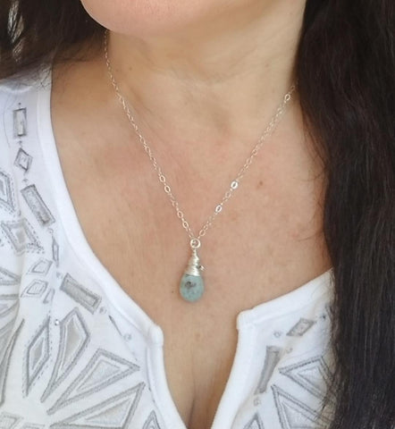 Larimar Necklace, Wire Wrapped Larimar Pendant