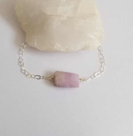 Pink Stone Bracelet, Kunzite Bracelet, Sterling Silver or Gold Filled