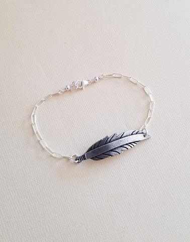 Silver Boho Feather Bracelet