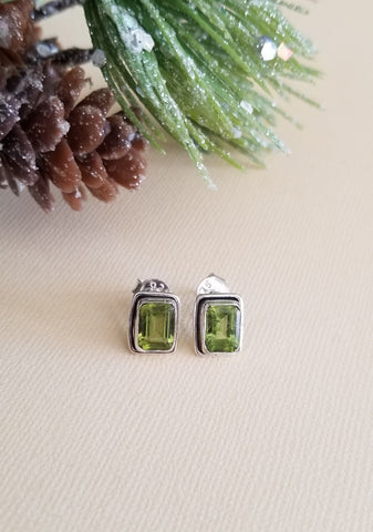 Peridot Earrings, Peridot Studs Sterling Silver, Gemstone Post Earrings, August Birthstone, Gift for Her, Peridot Jewelry, Stocking Stuffer