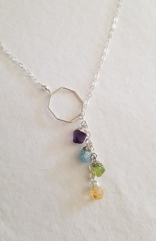 Custom Birthstone Necklace, Raw Gemstone Y Necklace