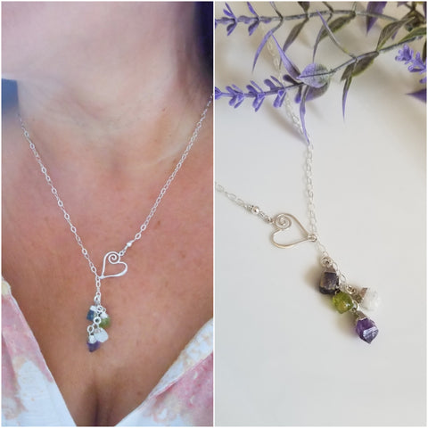 Raw Birthstone Necklace, Personalized Family Birthstone Necklace, Handmade in the USA