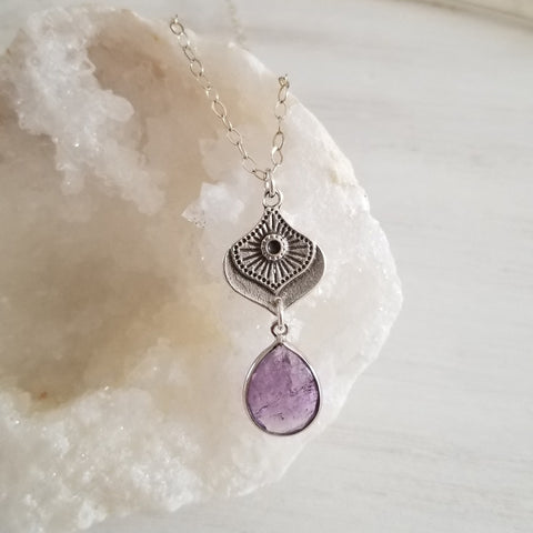 Amethyst Necklace, Silver Amethyst Pendant, February Birthstone, Purple Amethyst Teardrop Pendant, Amethyst Jewelry, Gift for February
