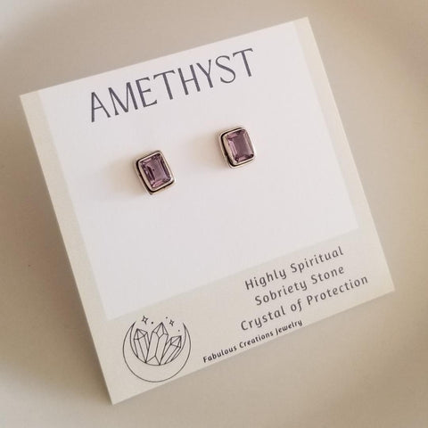 Sterling Silver Amethyst Stud Earrings, Dainty Gemstone Studs