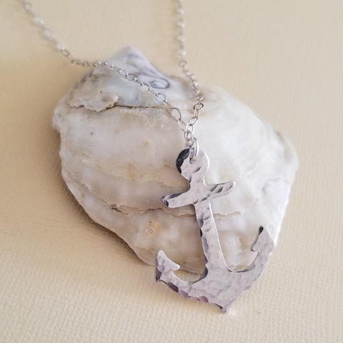 Silver Anchor Pendant Necklace for Women, Nautical Style Jewelry Handmade in the USA