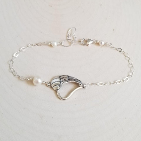 Sterling Silver Angel Wing Heart with Pearl Bracelet