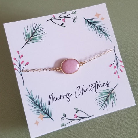 Christmas Gift for Her, Pink Opal Bracelet, Thin Gold Bracelet