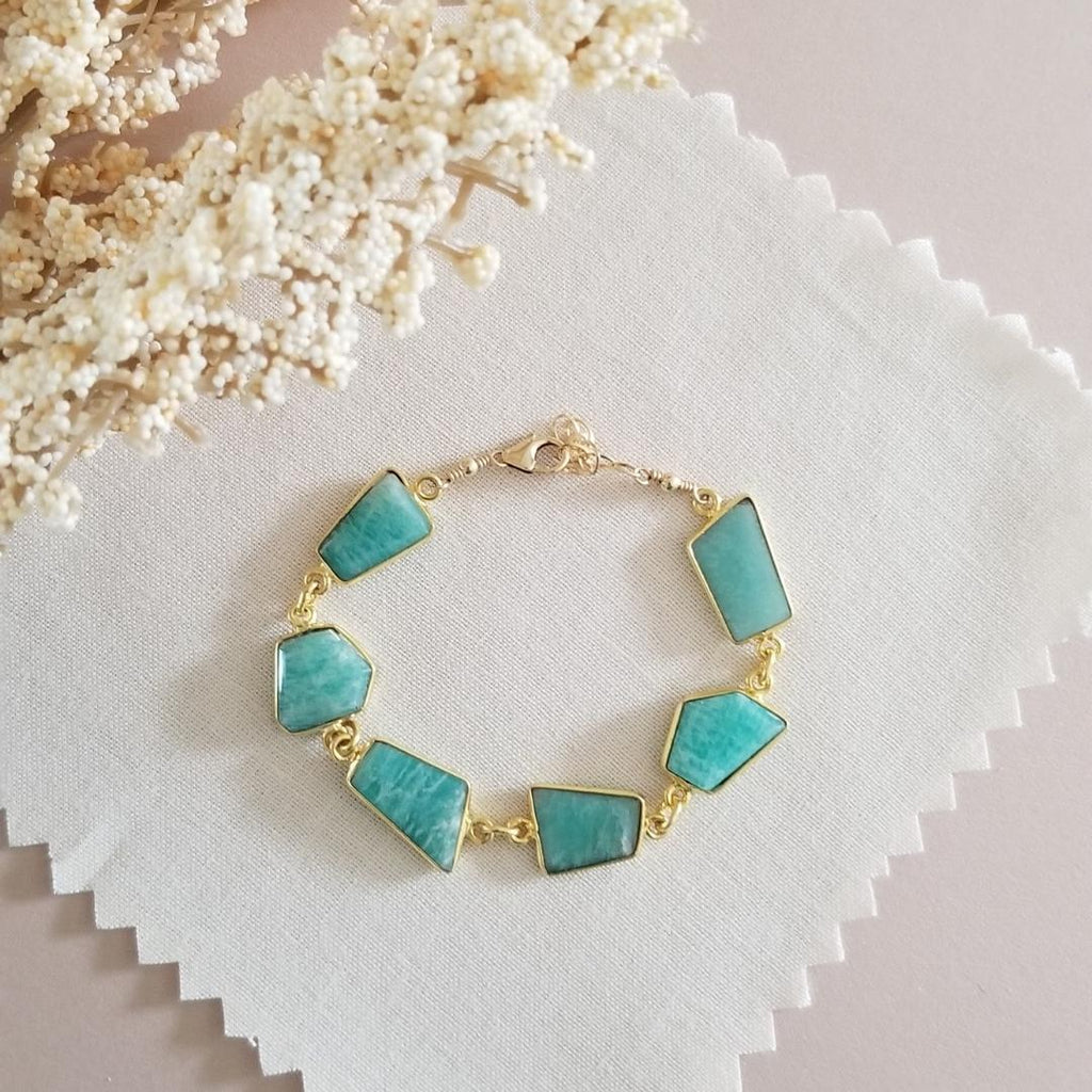 Amazonite Bracelet, Chunky Gemstone Bracelet, Statement Bracelet, Wedding Jewelry, Stacking Bracelet, One of a Kind Bracelet for Women