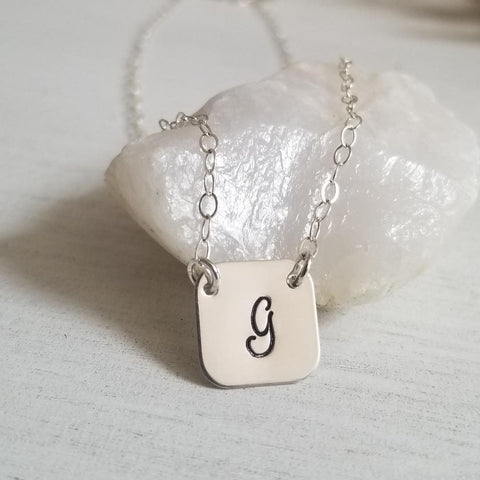 Dainty Sterling Silver Initial Necklace, Hand Stamped Necklace, Personalized Gifts