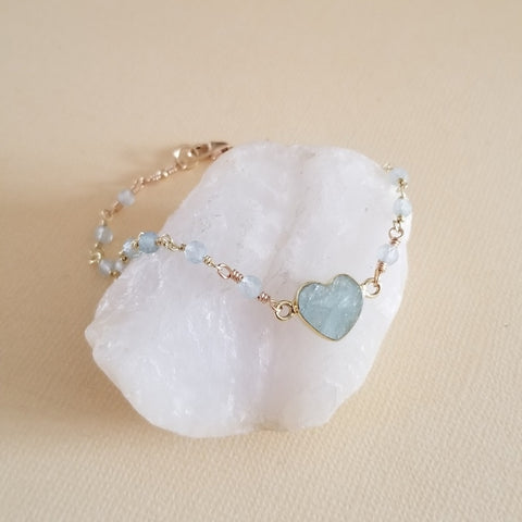 Dainty Aquamarine Heart Bracelet