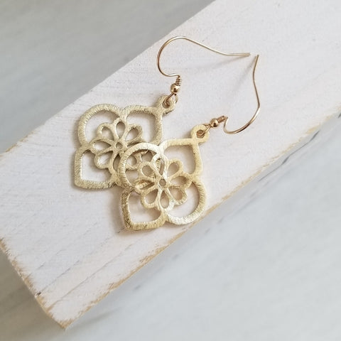 Brushed Gold Flower Design Earrings