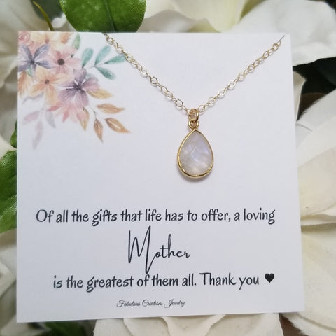 Moonstone Teardrop Necklace, Gift for Mom