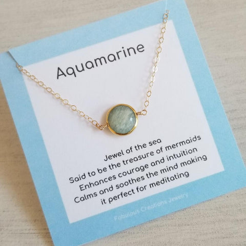 Gold Aquamarine Necklace, Dainty Layering Necklace