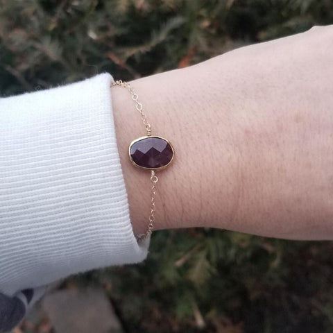 dainty gold bracelet, Garnet bracelet, gift for best friend, Bridesmaid gift