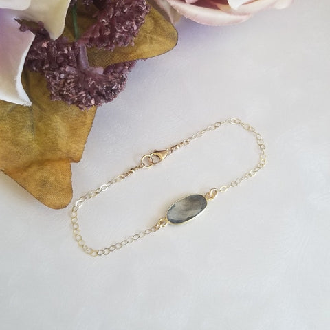 Thin Gold Gemstone Bracelet, Labradorite Bracelet, Handmade Bracelet