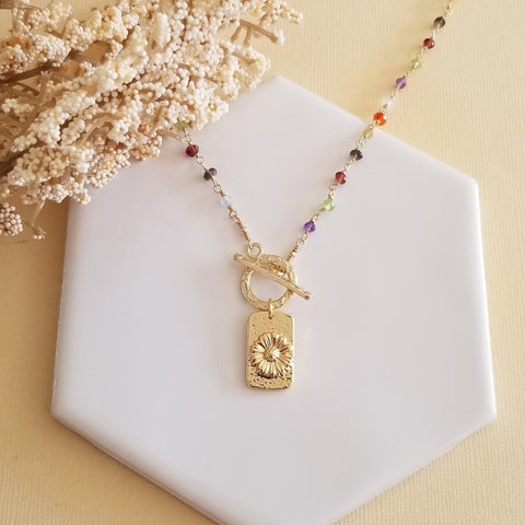 Modern Front Toggle Necklace, Daisy Pendant Necklace, Bohemian Beaded Chain Necklace