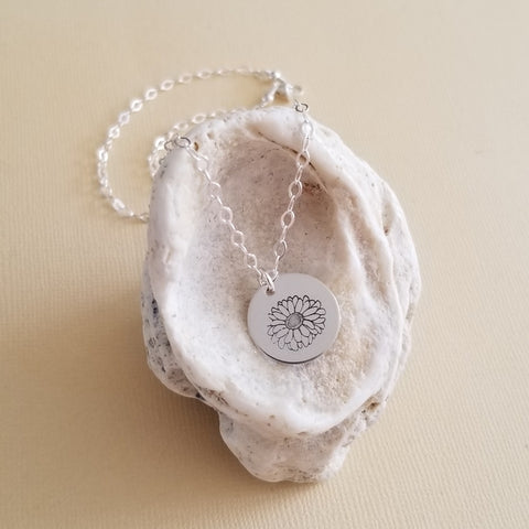 Gerbera Daisy Charm Necklace, Sterling Silver or Gold