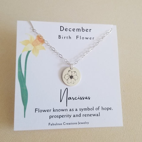 December Birth Flower Necklace, Narcissus Flower Necklace