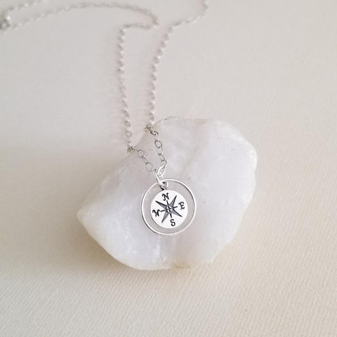 Sterling Silver Compass Pendant Necklace, Graduation Gift