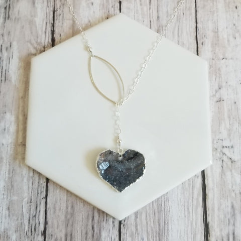 Druzy Necklace, Druzy Crystal Heart Y Necklace, Boho Lariat