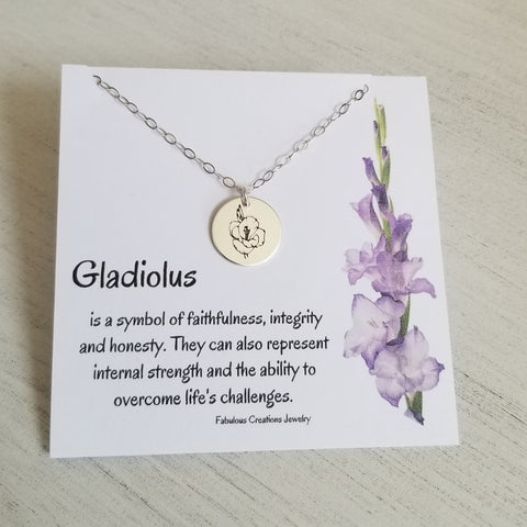Custom Stamped Gladiolus Flower Charm Necklace