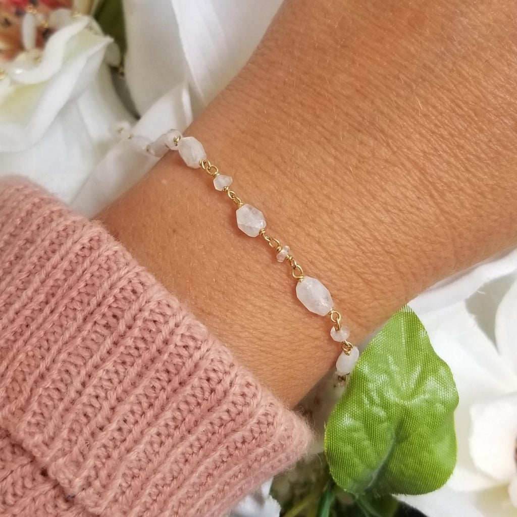 Gold Moonstone Bracelet, Stacking Bracelet