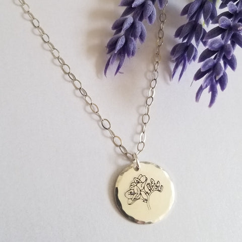 Fressia Flower Charm Necklace in Sterling Silver or Gold Filled, Gift for Mothers