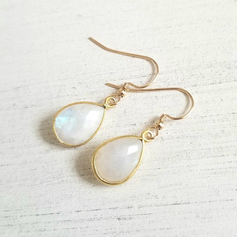 Gold Moonstone Earrings, Gift for Bridesmaids