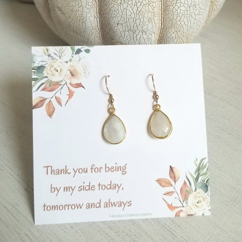 Bridesmaid Earrings, Gold Moonstone Teardrop Earrings