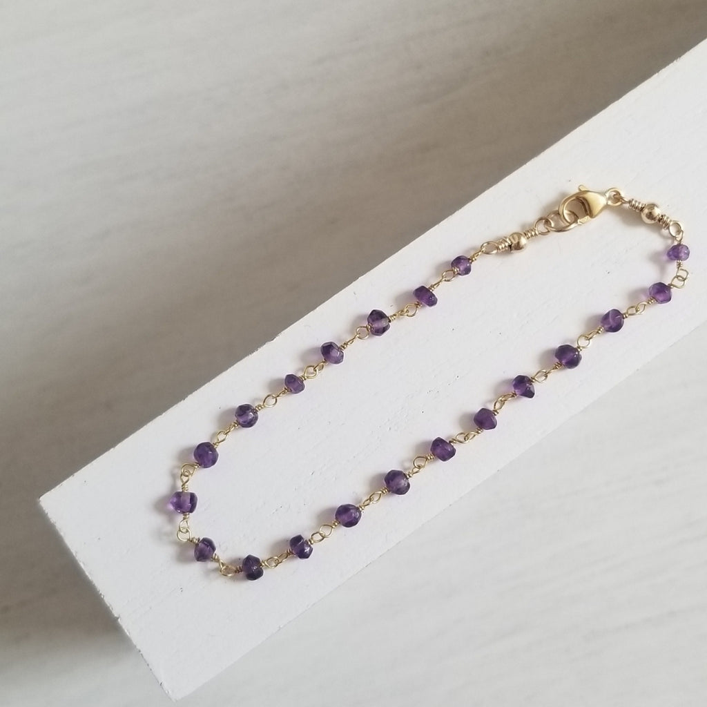 Dainty Gold Amethyst Bracelet, Boho Bracelet, Gift for Her