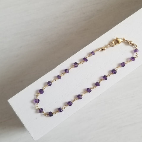 Dainty Gold Amethyst Bracelet, Boho Bracelet, Gift for Her