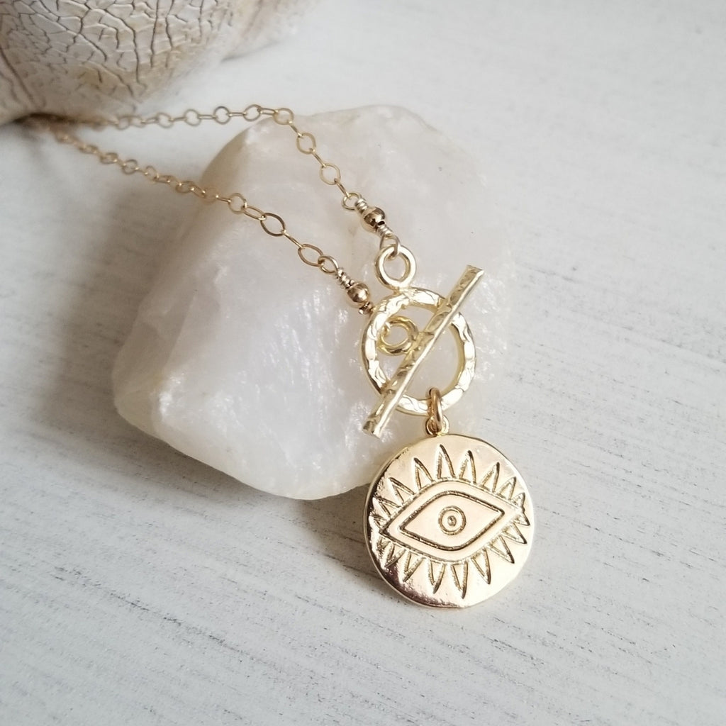 Gold Evil Eye Medallion Necklace for women