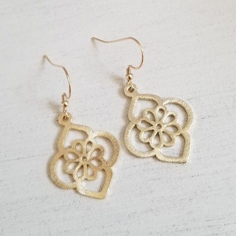 Brushed Gold Flower Design Earrings