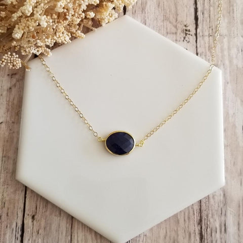 Gold Sapphire Necklace, Dainty Layering Necklace