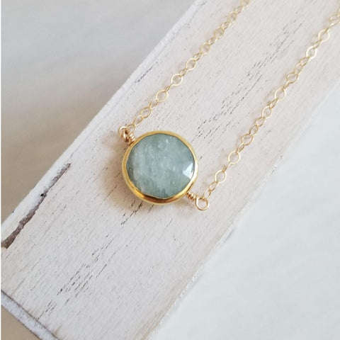 Delicate Aquamarine Necklace, Thin Gold Necklace, Boho Choker