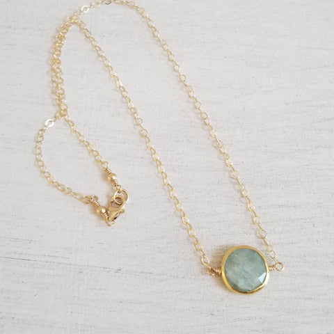 Gold Necklace, Aquamarine Necklace, Birthday Gift, Mother's Day Gift
